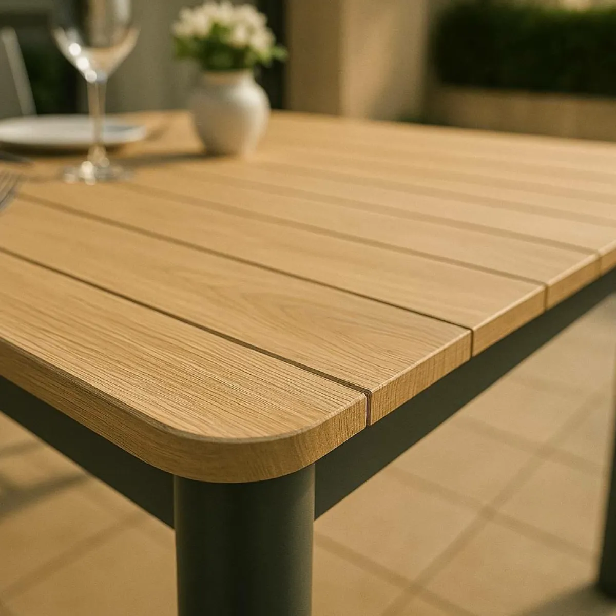Made in Meubles Table de jardin en aluminium gris et effet bois Ayden