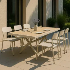 Made in Meubles Table de jardin taupe et effet bois en aluminium Ayden