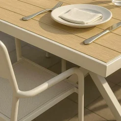 Made in Meubles Table de jardin taupe et effet bois en aluminium Ayden