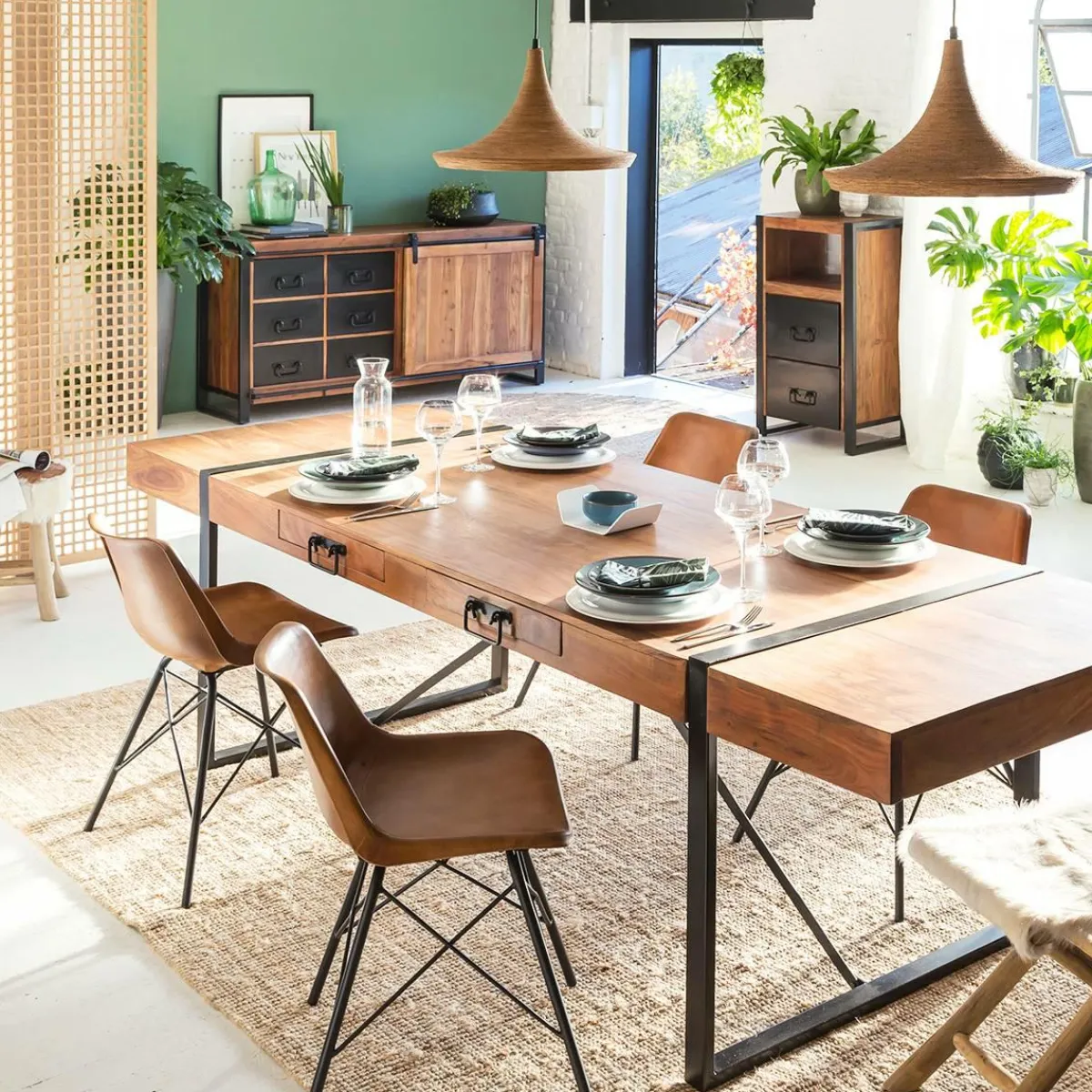 Made in Meubles Table à manger avec allonges en bois d'acacia Havana