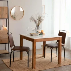 Made in Meubles Table à manger carrée en bois d'acacia et marbre Arthuro