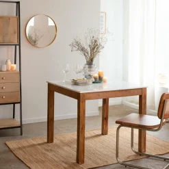 Made in Meubles Table à manger carrée en bois d'acacia et marbre Arthuro