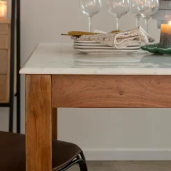 Made in Meubles Table à manger carrée en bois d'acacia et marbre Arthuro