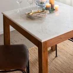 Made in Meubles Table à manger carrée en bois d'acacia et marbre Arthuro