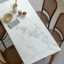 Made in Meubles Table à manger en bois de manguier et marbre Arthuro