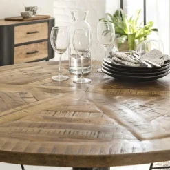 Made in Meubles Table à manger ronde en bois de manguier Vitto