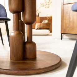 Made in Meubles Table à manger ronde en bois de manguier Zola