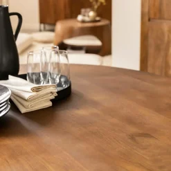Made in Meubles Table à manger ronde en bois de manguier Zola