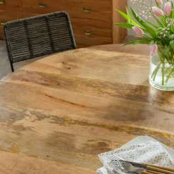 Made in Meubles Table à manger ronde en bois de manguier Gloria