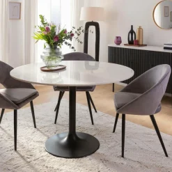 Made in Meubles Table à manger ronde en marbre Servane