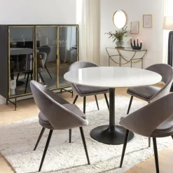 Made in Meubles Table à manger ronde en marbre Servane