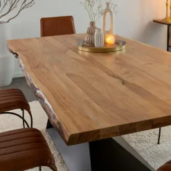 Made in Meubles Table à manger suspendu en bois d'acacia et métal Coco