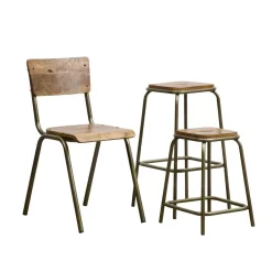 Made in Meubles Tabouret écolier métal et bois petit modèle Marcus