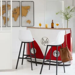 Made in Meubles Tabouret de bar blanc et métal noir Marius (lot de 2)