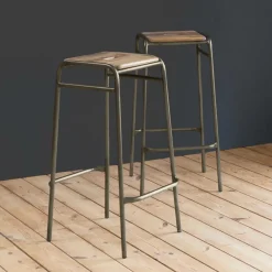 Made in Meubles Tabouret de bar écolier bois et métal 77cm Marcus