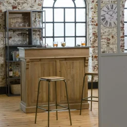 Made in Meubles Tabouret de bar écolier métal et bois 69 cm Marcus