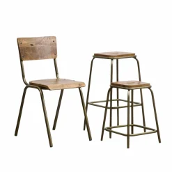 Made in Meubles Tabouret de bar écolier métal et bois 69 cm Marcus
