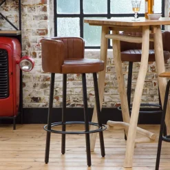 Made in Meubles Tabouret de bar en cuir et métal Tiago