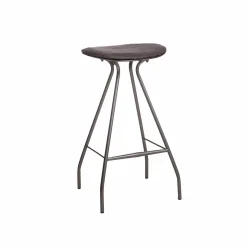 Made in Meubles Tabouret de bar en cuir gris et métal Lya