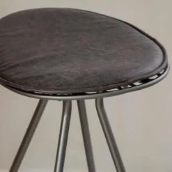 Made in Meubles Tabouret de bar en cuir gris et métal Lya