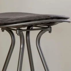 Made in Meubles Tabouret de bar en cuir gris et métal Lya