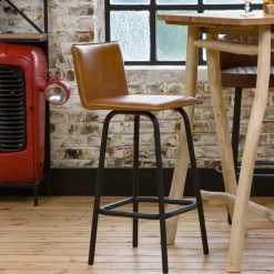 Made in Meubles Tabouret de bar en cuir marron Louise (lot de 2)