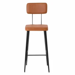 Made in Meubles Tabouret de bar en cuir marron et métal noir Victoire