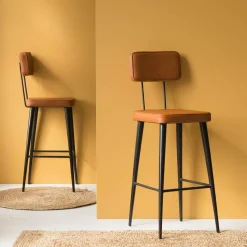 Made in Meubles Tabouret de bar en cuir marron et métal noir Victoire