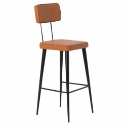 Made in Meubles Tabouret de bar en cuir marron et métal noir Victoire