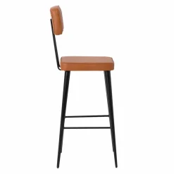 Made in Meubles Tabouret de bar en cuir marron et métal noir Victoire