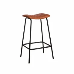 Made in Meubles Tabouret de bar en cuir marron et métal Alexandre (lot de 2)