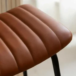 Made in Meubles Tabouret de bar en cuir marron et métal Alexandre (lot de 2)