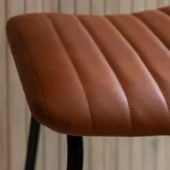 Made in Meubles Tabouret de bar en cuir marron et métal Alexandre (lot de 2)