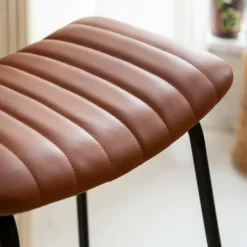 Made in Meubles Tabouret de bar en cuir marron et métal Alexandre (lot de 2)