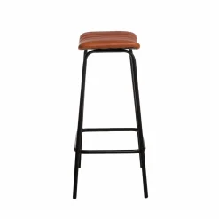 Made in Meubles Tabouret de bar en cuir marron et métal Alexandre (lot de 2)
