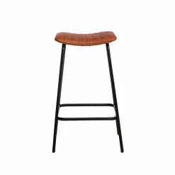Made in Meubles Tabouret de bar en cuir marron et métal Alexandre (lot de 2)