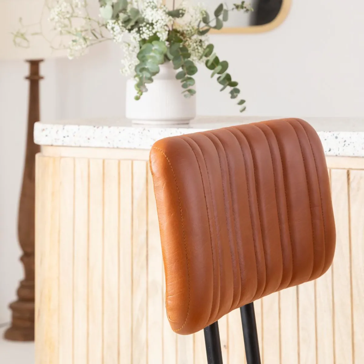 Made in Meubles Tabouret de bar en cuir marron Carl