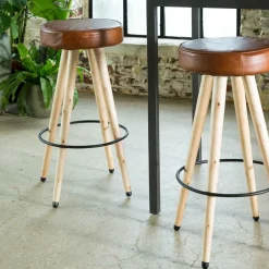 Made in Meubles Tabouret de bar en cuir marron Jocelin