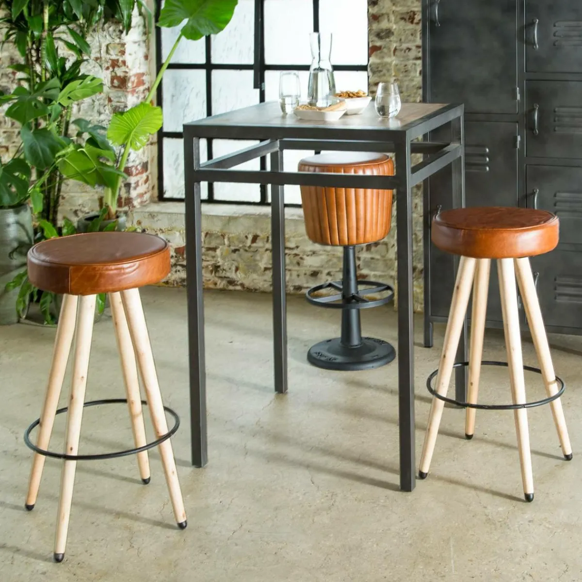 Made in Meubles Tabouret de bar en cuir marron Jocelin