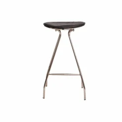 Made in Meubles Tabouret de bar en cuir noir et métal Lya