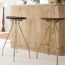 Made in Meubles Tabouret de bar en cuir noir et métal Lya