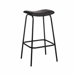 Made in Meubles Tabouret de bar en cuir noir et métal Alexandre (lot de 2)