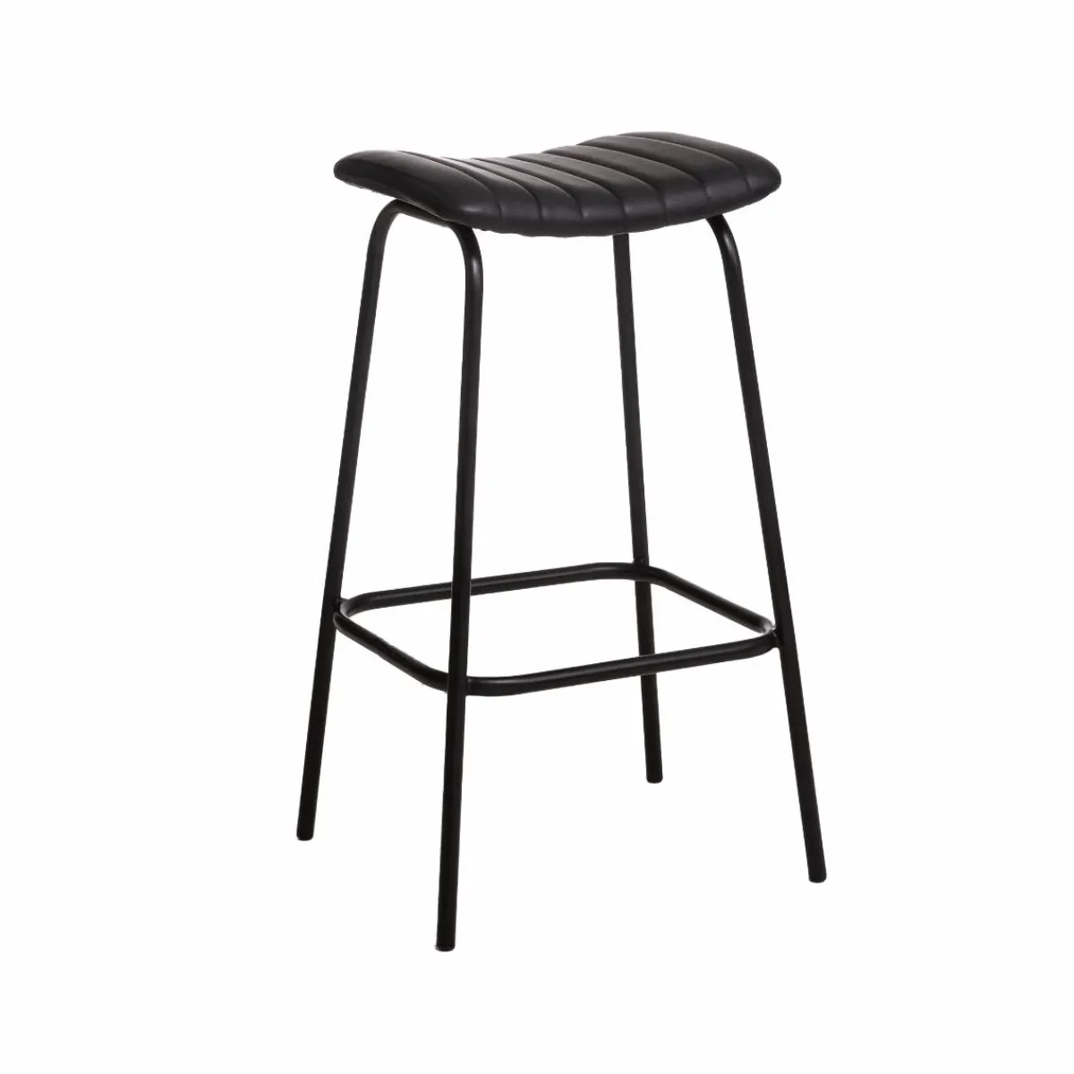 Made in Meubles Tabouret de bar en cuir noir et métal Alexandre (lot de 2)