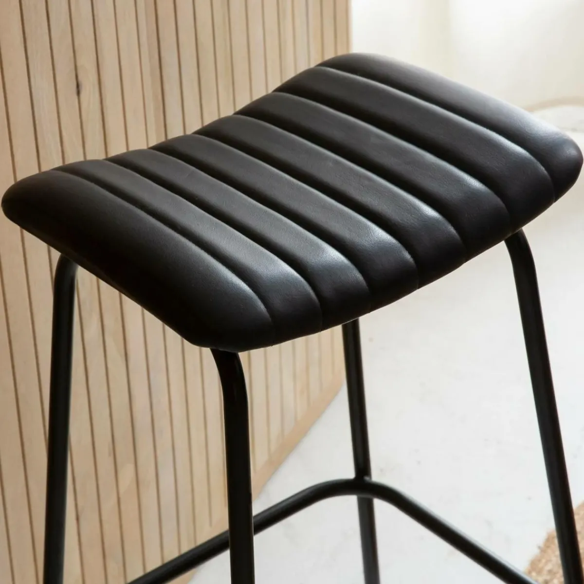 Made in Meubles Tabouret de bar en cuir noir et métal Alexandre (lot de 2)