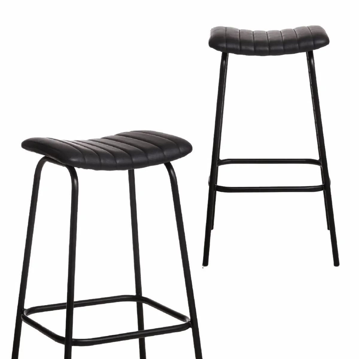 Made in Meubles Tabouret de bar en cuir noir et métal Alexandre (lot de 2)