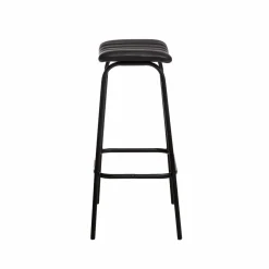 Made in Meubles Tabouret de bar en cuir noir et métal Alexandre (lot de 2)