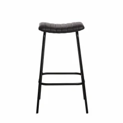 Made in Meubles Tabouret de bar en cuir noir et métal Alexandre (lot de 2)