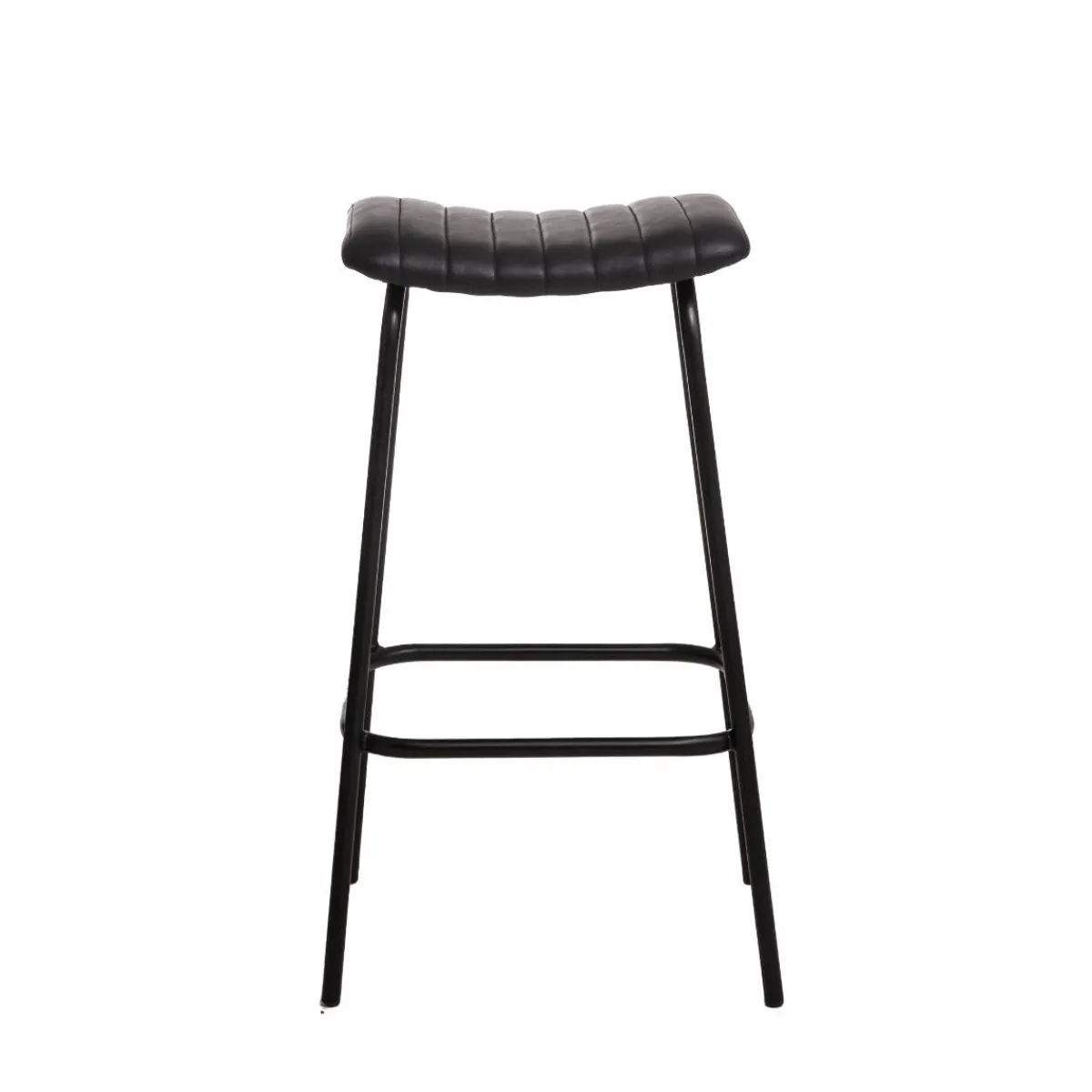 Made in Meubles Tabouret de bar en cuir noir et métal Alexandre (lot de 2)