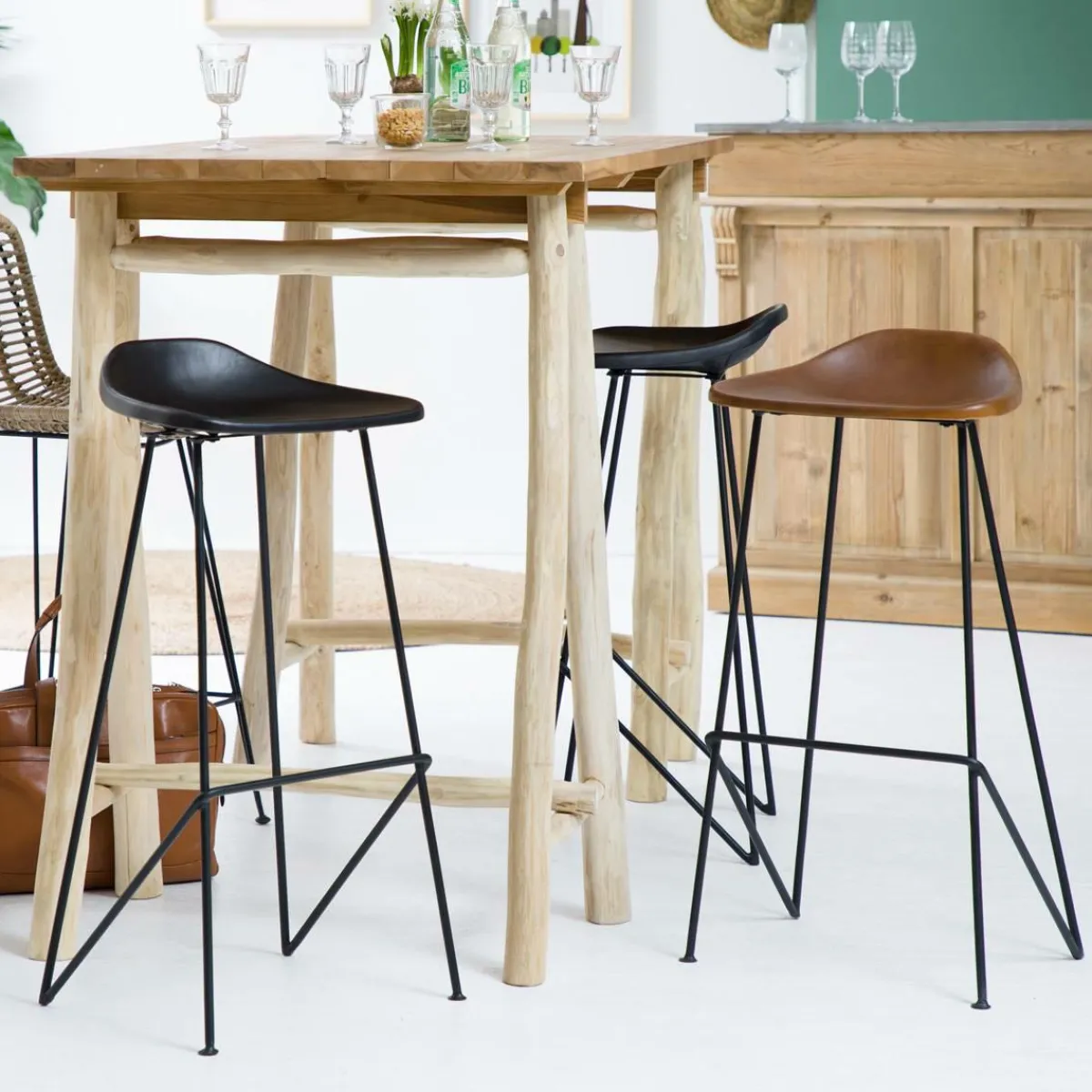 Made in Meubles Tabouret de bar en cuir noir Archi