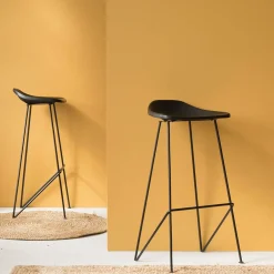Made in Meubles Tabouret de bar en cuir noir Archi